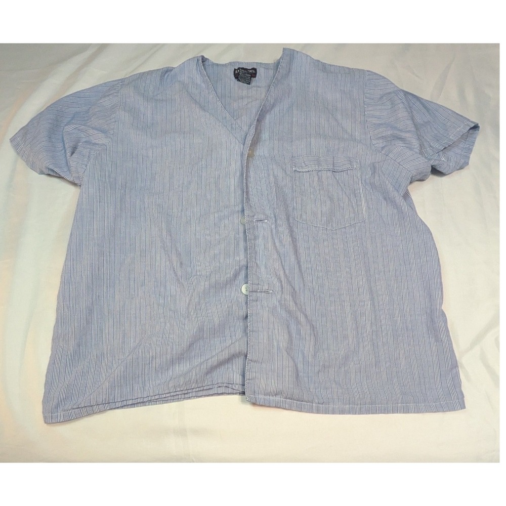 Andhurst Pajama Top Womens XL Blue White Striped Good Short Sleeve V-Neck Button
